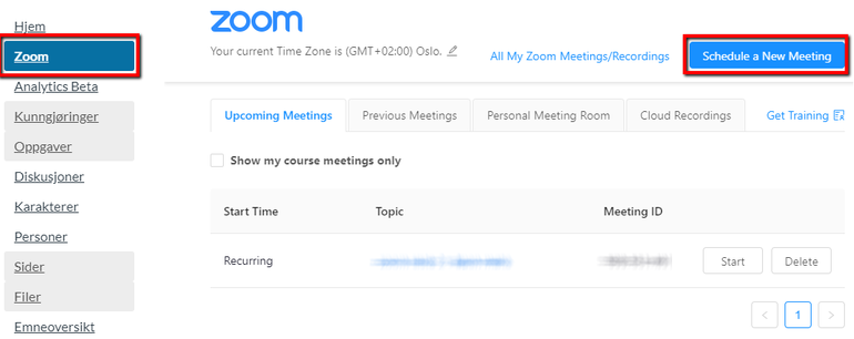 Zoom i Canvas Schedule a new meeting