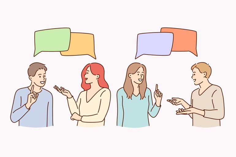 Illustrasjon av fire personer som kommuniserer
