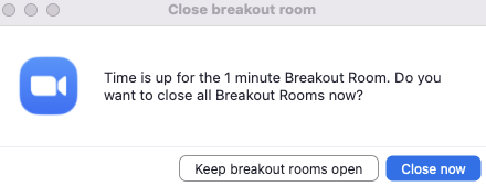 Breakout Rooms Time Up Varsel